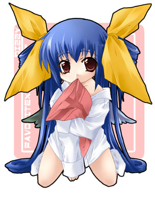 dizzy (guilty gear), arc system works, guilty gear, lowres, 1girl, asymmetrical wings, blue hair, chibi, chibi only, female focus, hug, hugging object, pillow, pillow hug, red eyes, solo, wings
