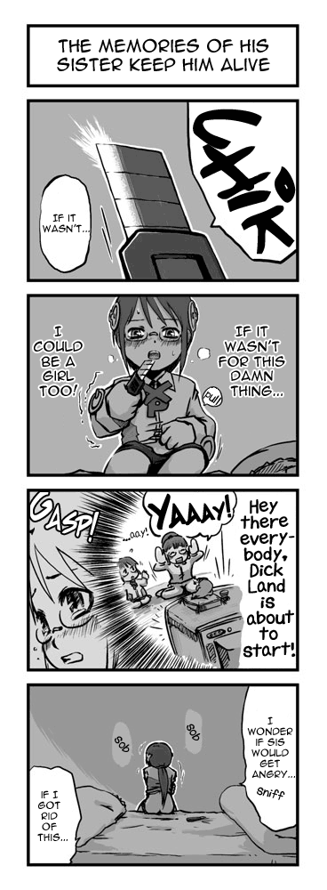 imuhata shimuro, simuro, homeko, homeo, xp home-tan, xphome, xpmc, os-tan, hard-translated, long image, tall image, third-party edit, translated, 1boy, 1girl, 4koma, boxcutter, comic, english text, greyscale, long sleeves, meme, monochrome, neta, television