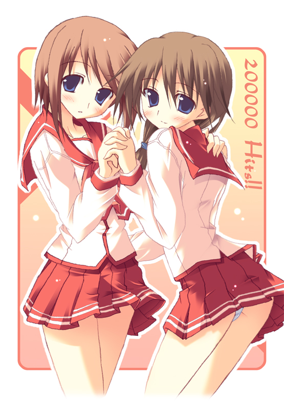 ruru (artist), ruru (heat haze), komaki ikuno, komaki manaka, to heart (series), to heart 2, 00s, 2girls, long sleeves, multiple girls, pleated skirt, school uniform, serafuku, skirt