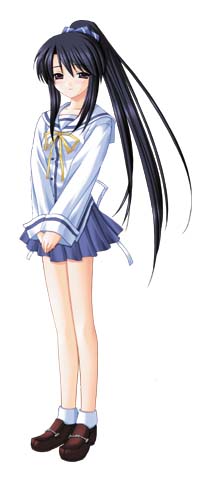 nanao naru, konomiya tamaki, da capo, da capo i, lowres, 00s, 1girl, black hair, brown eyes, female focus, long hair, pleated skirt, ponytail, school uniform, serafuku, sidelocks, skirt, solo