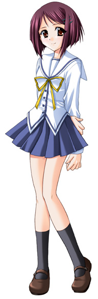 nanao naru, kiryuu kasumi, da capo, da capo i, 00s, 1girl, bow, brown eyes, brown hair, female focus, hair ornament, hairclip, pleated skirt, ribbon, school uniform, serafuku, shoes, short hair, skirt, socks, solo