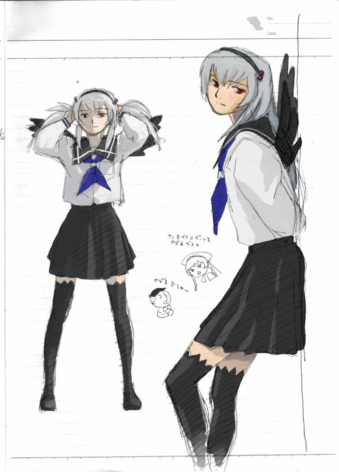 suigintou, rozen maiden, 00s, 1girl, multiple views, pleated skirt, school uniform, serafuku, skirt, thighhighs
