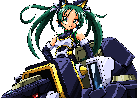 dragon (artist), pygmalion, pygmalion (shinrabanshou), shinrabanshou, 1girl, detached sleeves, female focus, green eyes, green hair, matching hair/eyes, mecha, robot, solo, twintails