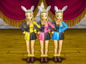 bunny girl (dq8), dragon quest, dragon quest viii, square enix, screencap, animated, animated gif, lowres, animal ears, dancer, dancing, fake ears, rabbit ears