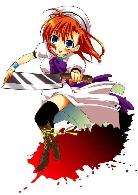 suzuragi karin, ryuuguu rena, higurashi no naku koro ni, 00s, 1girl, billhook, female focus, hashitsuki nata, hatchet, nata (tool), solo, thighhighs