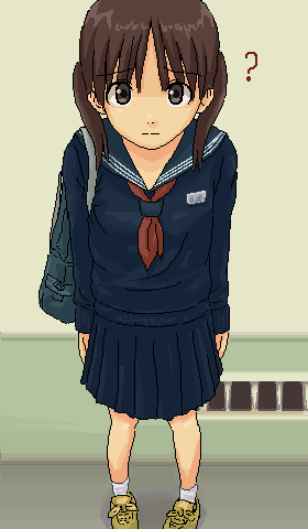 original, lowres, 1girl, female focus, oekaki, pleated skirt, school uniform, serafuku, simple background, skirt, solo