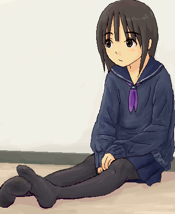 original, lowres, oekaki, pantyhose, pleated skirt, school uniform, serafuku, skirt, solo, sweater