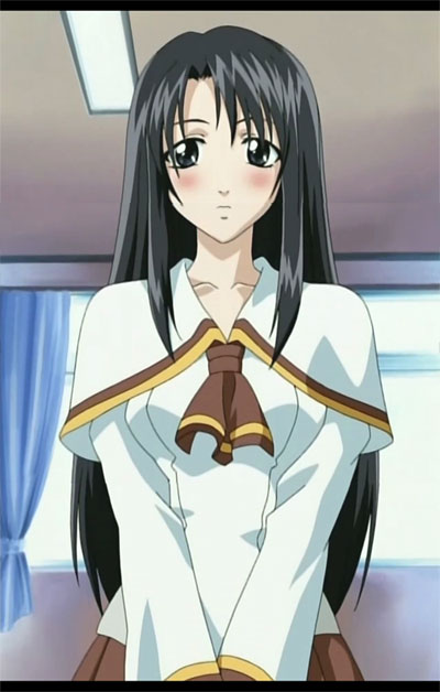 honoka, sakurai honoka, suzuka, anime screenshot, 00s, black eyes, black hair, blush, long hair, pleated skirt, school uniform, serafuku, skirt, solo