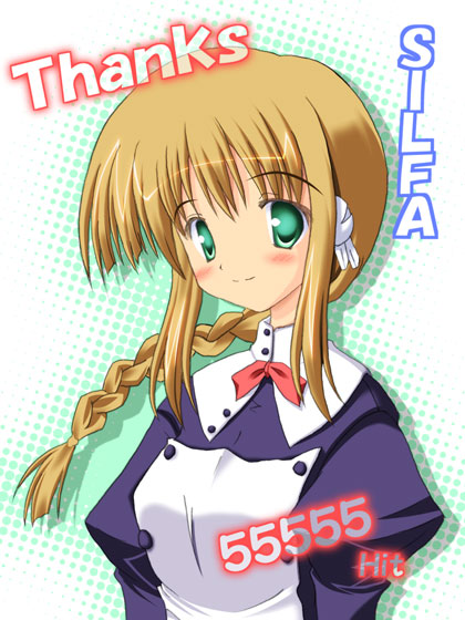 yoshiharu, silfa (to heart), to heart (series), to heart 2, tagme, 00s, braid, braided ponytail, english text, robot ears, simple background, single braid, solo