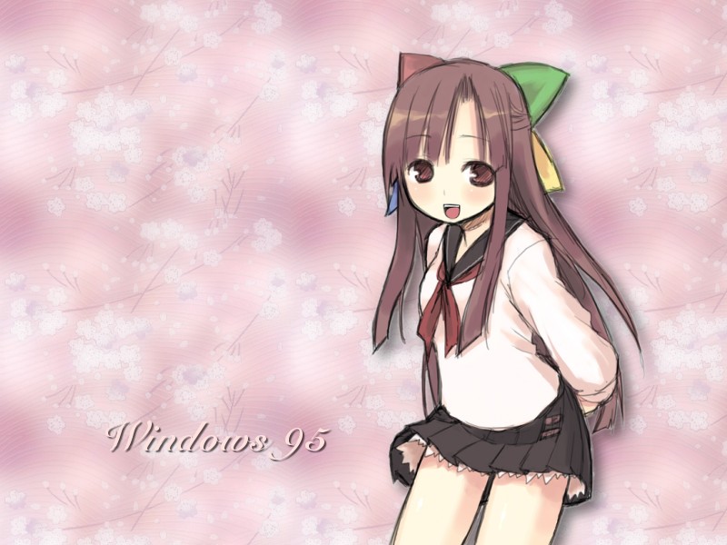 kashiwamochi yomogi, 95-tan, os-tan, brown eyes, brown hair, legs, long hair, open mouth, pleated skirt, school uniform, serafuku, skirt, solo