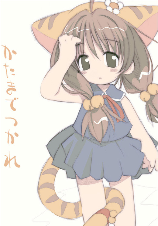 puchiko, di gi charat, animal ears, cat ears, cat tail, child, pleated skirt, school uniform, serafuku, skirt, solo, tail