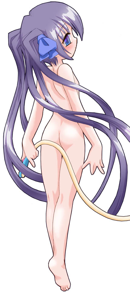y jinn, copyright request, jpeg artifacts, 1girl, ass, blue eyes, completely nude, female focus, loli, long hair, nude, solo, twintails