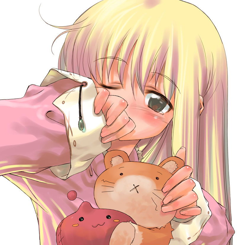 morii shizuki, poring, ragnarok online, :3, blonde hair, doll, hamster, pajamas, poringdoll, solo