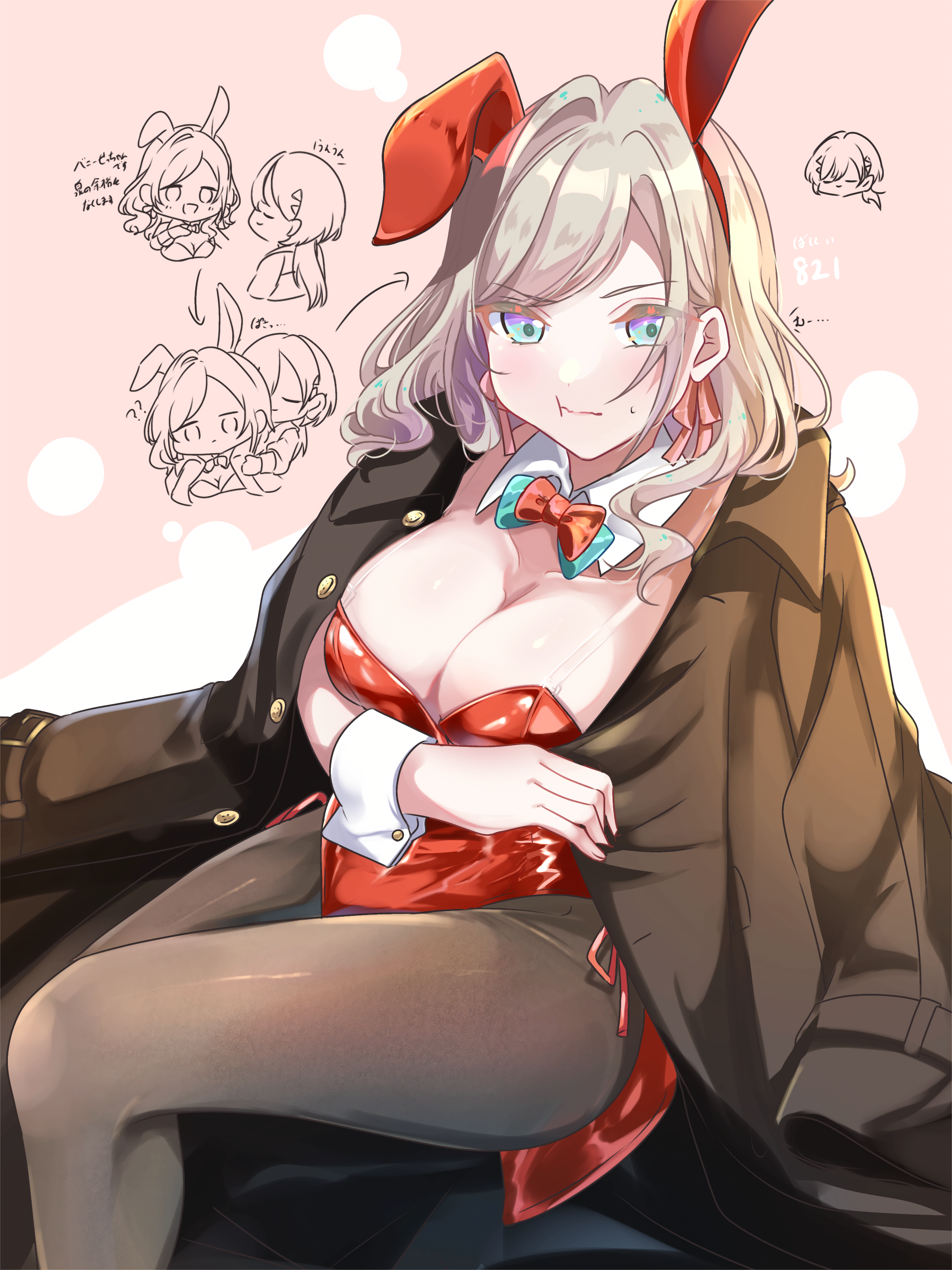 ceras yanagida lilienfeld, link! like! love live!, love live!, 1girl, blue eyes, breasts, cleavage, leotard, playboy bunny, red leotard