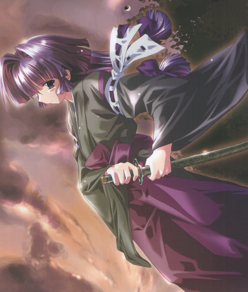 komatsu eiji, kamishiro rin, maburaho, 00s, 1girl, female focus, japanese clothes, katana, solo, sword, weapon