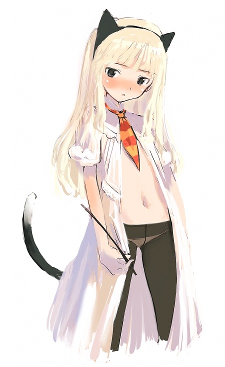 shimada fumikane, hermione granger, harry potter (series), original, wizarding world, 1girl, animal ears, blonde hair, cat ears, crotch seam, female focus, lowleg, lowleg panties, open clothes, open shirt, panties, panties under pantyhose, pantyhose, shirt, solo, underwear