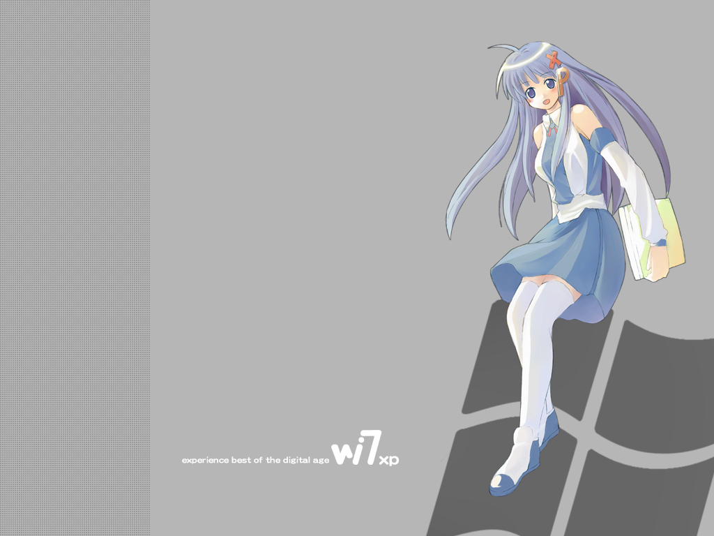 xp-tan, os-tan, tagme, 1girl, blue skirt, female focus, skirt, solo, thighhighs