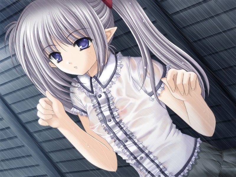 nishimata aoi, primula, shuffle!, game cg, official art, 00s, 1girl, covered erect nipples, female focus, flat chest, loli, long hair, nipples, no bra, see-through clothes, shirt, solo, twintails, wet, wet clothes, wet shirt, window blinds