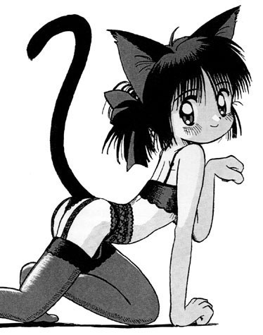 lowres, 1girl, animal ears, bra, cat ears, female focus, garter belt, greyscale, lingerie, monochrome, panties, solo, thighhighs, underwear, underwear only