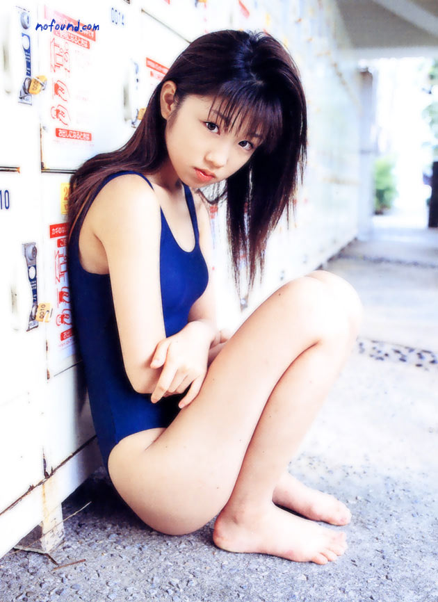 ogura yuuko, photo (medium), 1girl, asian, brown hair, feet, female focus, long hair, looking at viewer, one-piece swimsuit, solo, swimsuit
