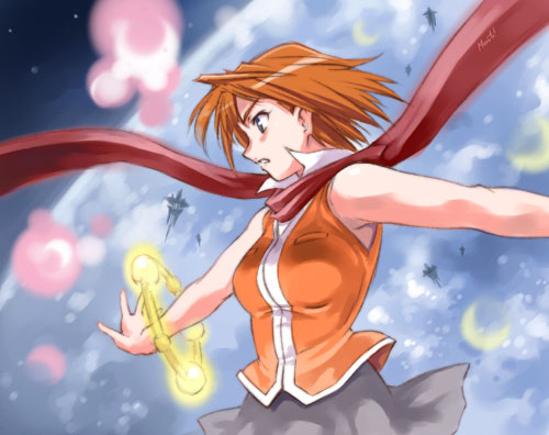 maruto!, tokiha mai, my-hime, lowres, 00s, 1girl, female focus, orange shirt, red scarf, scarf, school uniform, serafuku, shirt, solo