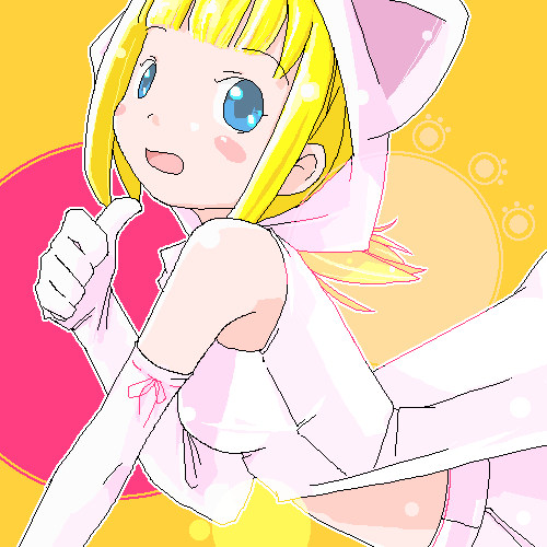shiba yuusuke, original, lowres, 1girl, animal ear headwear, animal ears, aqua eyes, blonde hair, blush stickers, cat ears, elbow gloves, fake animal ears, female focus, gloves, solo, white gloves