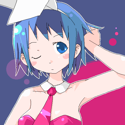 shiba yuusuke, lowres, 1girl, animal ears, blue eyes, blue hair, fake animal ears, female focus, leotard, matching hair/eyes, necktie, oekaki, playboy bunny, rabbit ears, short hair, solo