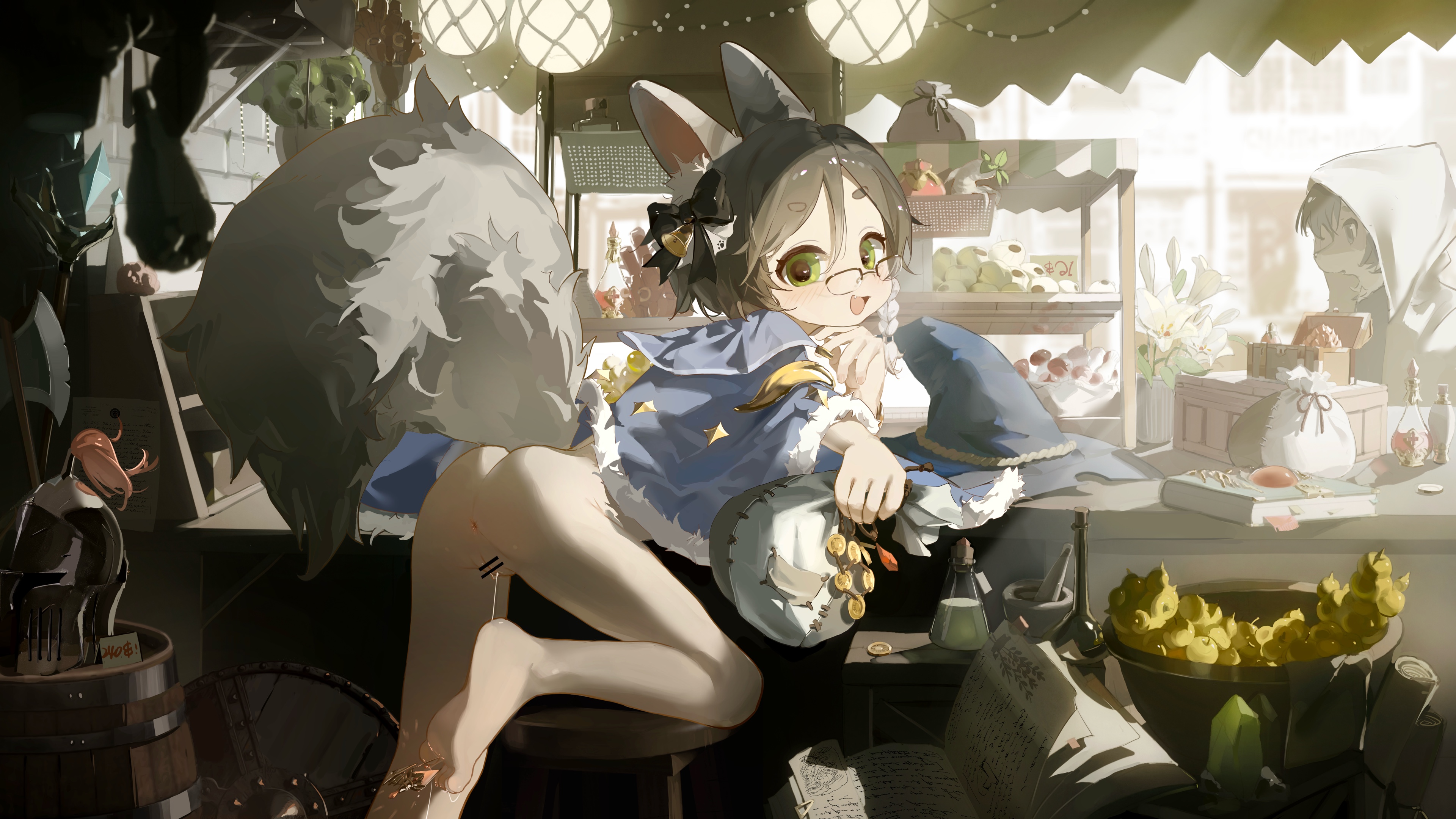 neko blow, original, absurdres, chinese commentary, commentary request, highres, animal ears, anus, ass, bar censor, bottomless, censored, cleft of venus, pussy, pussy juice, solo focus, tail