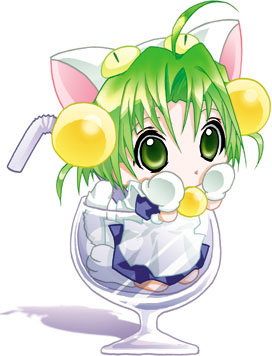 dejiko, di gi charat, lowres, 1girl, animal ears, cat ears, cat tail, cup, drinking straw, female focus, in container, in cup, mini person, minigirl, mittens, solo, tail, white mittens