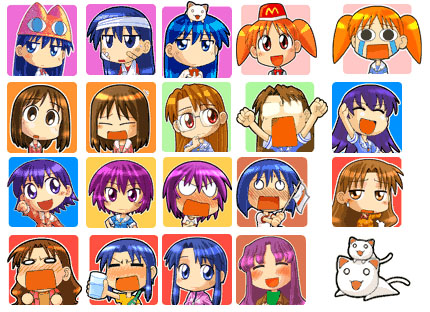 kagura, kagura (azumanga daioh), kaori (azumanga daioh), kasuga ayumu, kimura's wife, mihama chiyo, mizuhara koyomi, nekokoneko, sakaki (azumanga daioh), takino tomo, azumanga daiou, lowres, 6+girls, bandages, bandaid, black hair, blush, brown eyes, brown hair, cat, child, drunk, everyone, glass, glasses, icon (computing), long hair, multiple expressions, multiple girls, purple hair, school uniform, serafuku