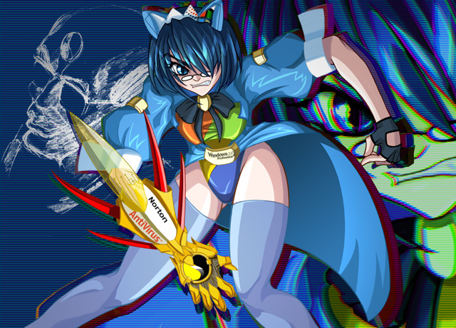 2k-tan, microsoft windows, os-tan, windows 2000, windows classic, tagme, 1girl, female focus, glasses, solo, thighhighs