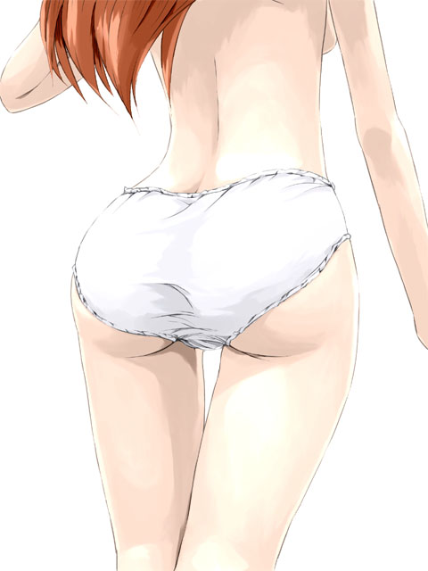 original, 1girl, ass, ass focus, back, backboob, breasts, female focus, from behind, hip focus, panties, solo, standing, thigh gap, thighs, topless female, underwear, underwear only, white panties, wide hips