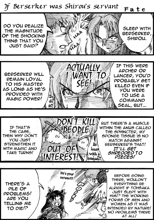 emiya shirou, tohsaka rin, fate/stay night, fate (series), hard-translated, third-party edit, translated, 00s, 1boy, 1girl, comic, english text, greyscale, monochrome