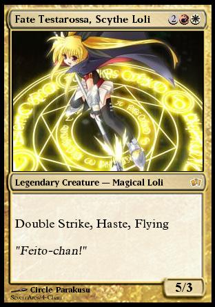 fate testarossa, 4chan, lyrical nanoha, magic: the gathering, mahou shoujo lyrical nanoha, mahou shoujo lyrical nanoha a's, lowres, card