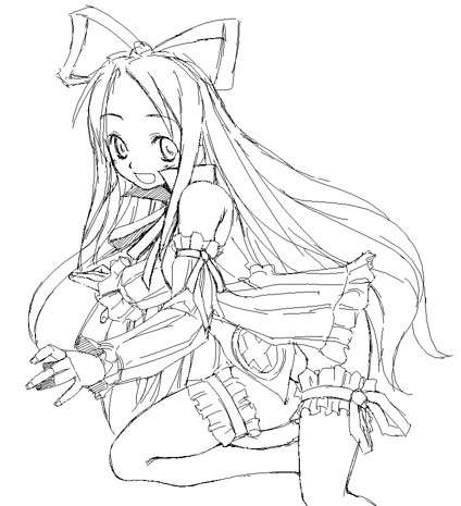 satou atsuki, flonne, disgaea, makai senki disgaea, lowres, 00s, greyscale, long hair, monochrome, thighhighs, very long hair