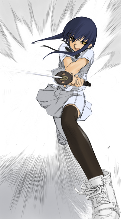 tsuina, original, 1girl, female focus, katana, solo, sword, thighhighs, weapon