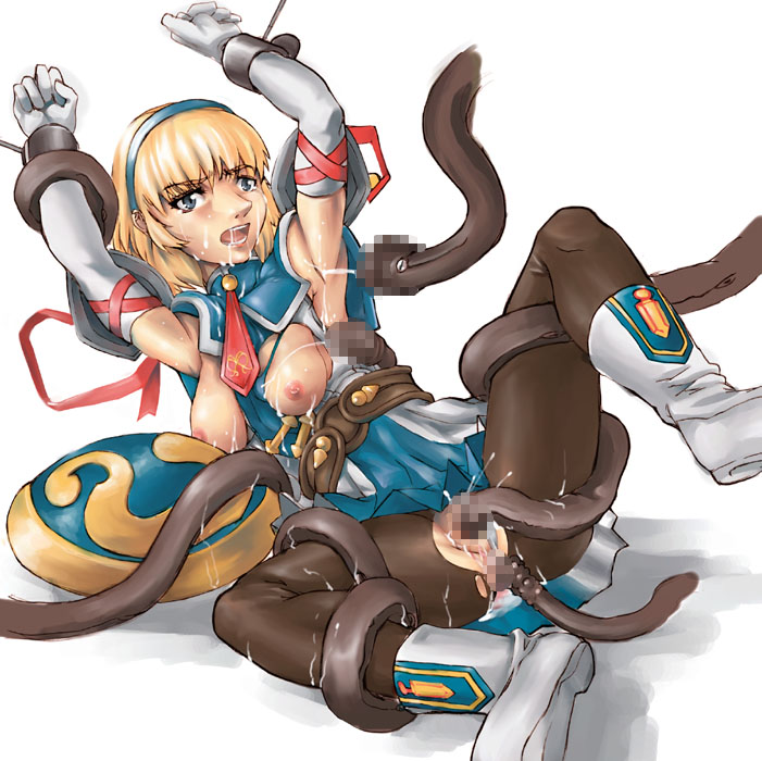 cassandra alexandra, soul calibur, soulcalibur, soulcalibur ii, 1girl, anal, armpits, bdsm, blonde hair, blue eyes, bondage, bound, breasts, breasts out, censored, clothes lift, cuffs, cum, cum on body, cum on breasts, cum on clothes, cum on lower body, cum on upper body, defeat, dress, dress lift, elbow gloves, facial, female focus, gloves, hairband, mosaic censoring, nipples, open mouth, pantyhose, pussy, rape, restrained, shield, solo, spread legs, tears, tentacle sex, tentacles, torn clothes, torn pantyhose, vaginal, white background