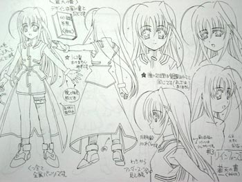 reinforce zwei, lyrical nanoha, mahou shoujo lyrical nanoha, mahou shoujo lyrical nanoha a's, lowres, photo (medium), 00s, 1girl, green theme, monochrome, sketch