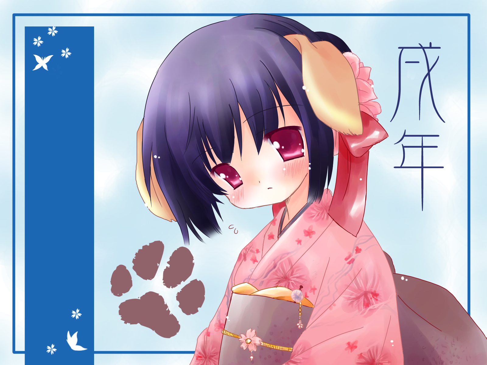 natsume eri, original, highres, animal ears, dog ears, japanese clothes, new year, solo