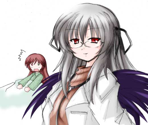 suigintou, suiseiseki, rozen maiden, silver hair, 00s, glasses, heterochromia, red eyes, simple background, white background, wings