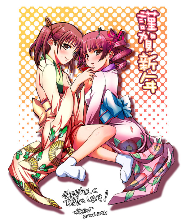 kantaka, fukuzawa yumi, matsudaira touko, maria-sama ga miteru, 00s, 2006, japanese clothes, new year, socks, tabi
