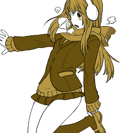 original, lowres, blazer, earmuffs, jacket, monochrome, pleated skirt, scarf, school uniform, skirt, solo
