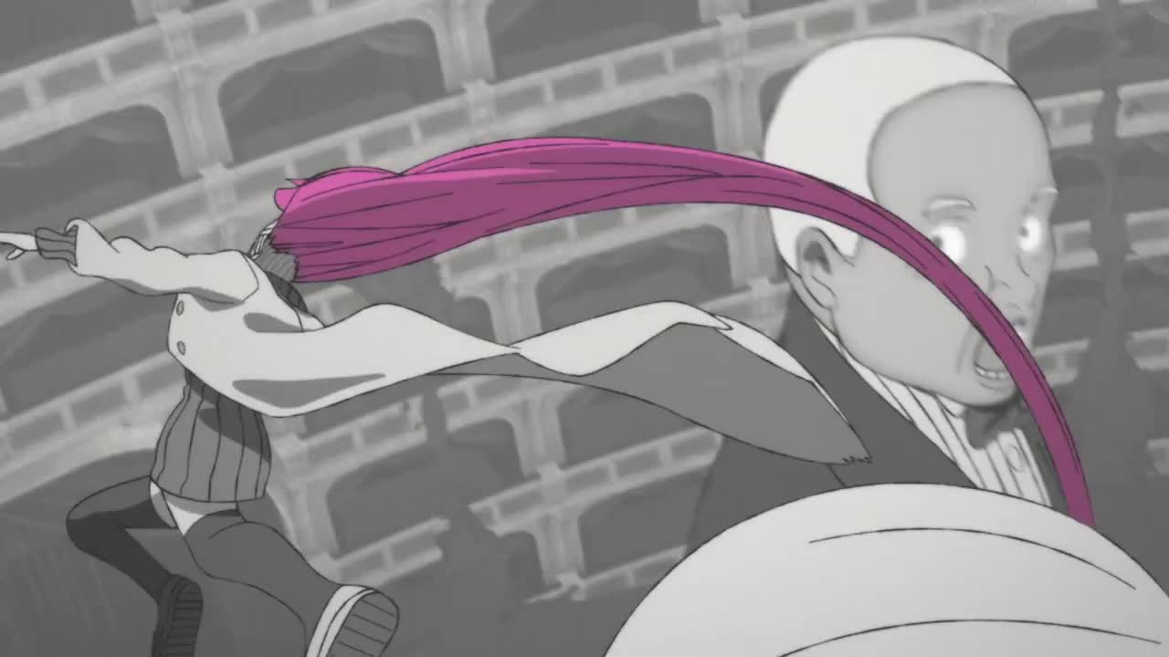 shiratori aira (dandadan), dandadan, animated, tagme, video, battle, giant, giantess, long hair, punching, size difference, teeth, very long hair