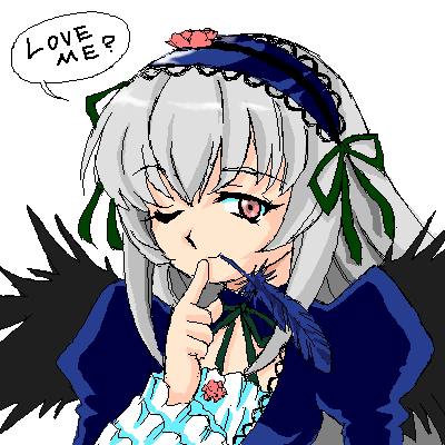 suigintou, rozen maiden, lowres, 00s, 1girl, female focus, oekaki, one eye closed, solo, wink