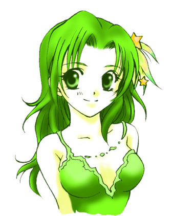 rydia (adult) (ff4), rydia (ff4), final fantasy, final fantasy iv, square enix, lowres, 1990s (style), 1girl, female focus, green eyes, green hair, hair ornament, matching hair/eyes, retro artstyle, smile, solo, star (symbol), star hair ornament