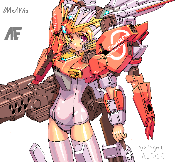 musumi renga, s gundam, gundam, gundam sentinel, blonde hair, deep striker, heterochromia, mecha musume, solo, superior gundam