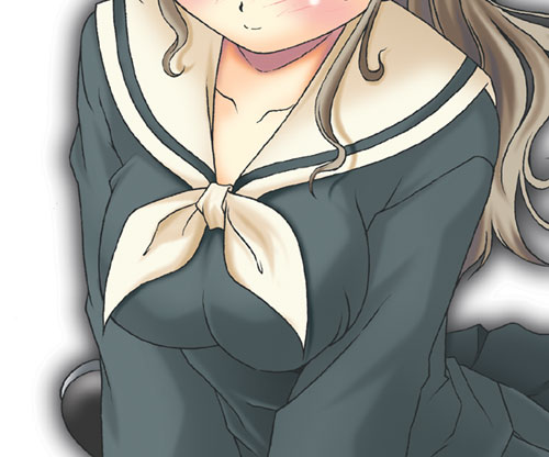 komusou (komusou1), toudou shimako, maria-sama ga miteru, lowres, 00s, 1girl, blush, breast focus, breasts, female focus, head out of frame, long hair, medium breasts, school uniform, serafuku, smile, solo