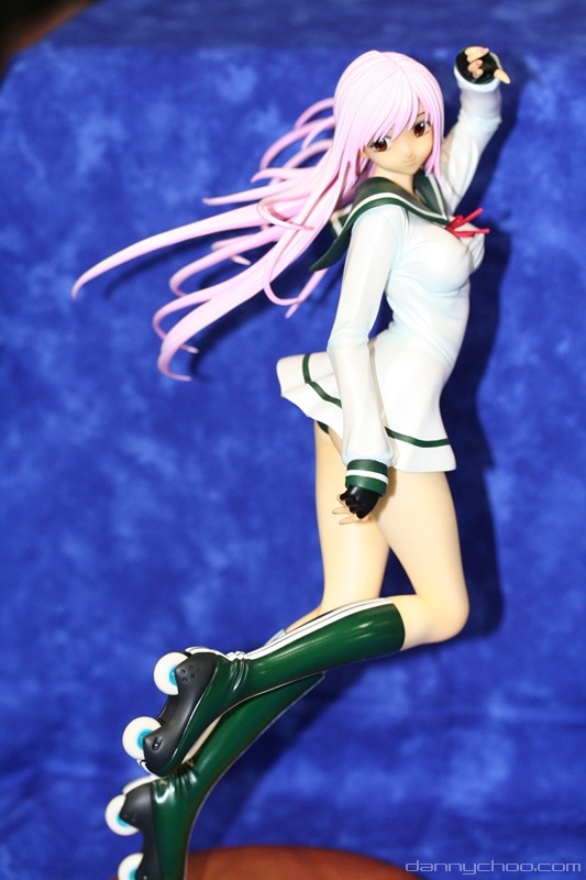worldhobbyfestival, simca, air gear, photo (medium), 00s, 1girl, black panties, boots, female focus, figure, green boots, inline skates, panties, pink hair, roller skates, school uniform, serafuku, skates, solo, underwear