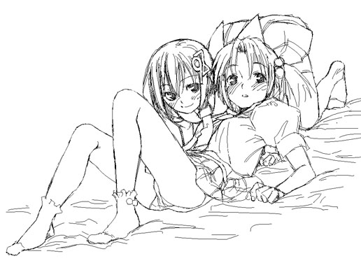 satou atsuki, 98-tan, 98se-tan, os-tan, 2girls, feet, greyscale, monochrome, multiple girls, panties, socks, underwear