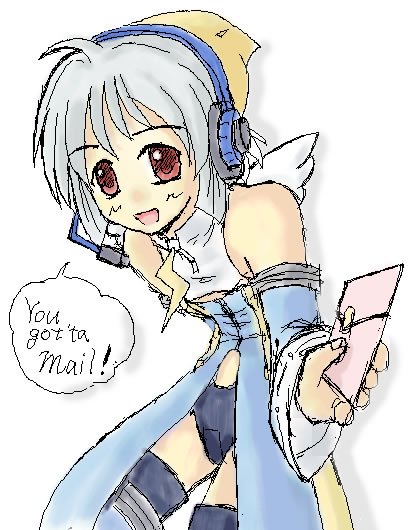 mozilla thunderbird, os-tan, silver hair, 1girl, :d, bare shoulders, black thighhighs, blue boots, blush, boots, female focus, headphones, headset, leaning forward, long sleeves, open mouth, red eyes, short hair, simple background, smile, solo, thigh boots, thighhighs, white background, wings, zettai ryouiki